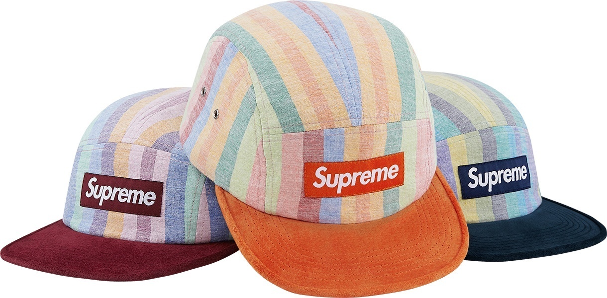 Striped Linen/Suede Camp Cap